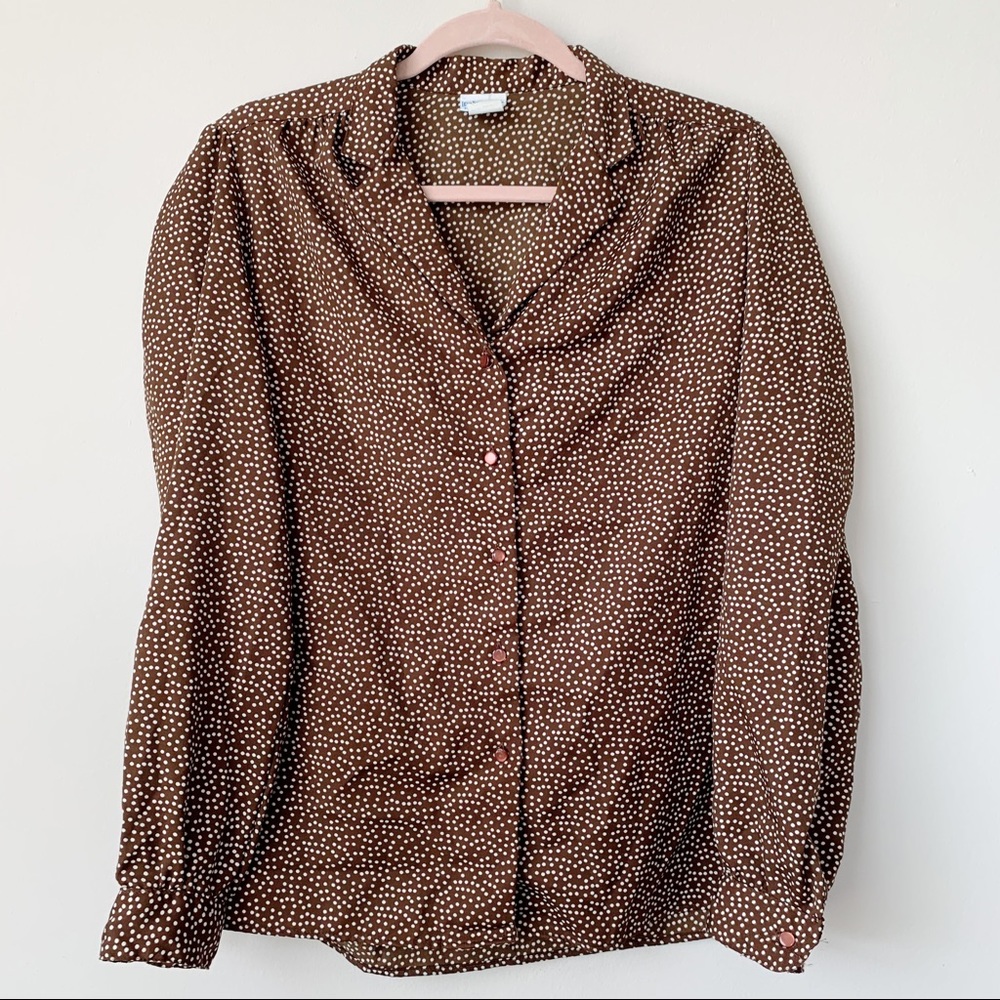 Levi Strauss & Co Vintage Polka Dot Button Front Blouse Brown Size 12